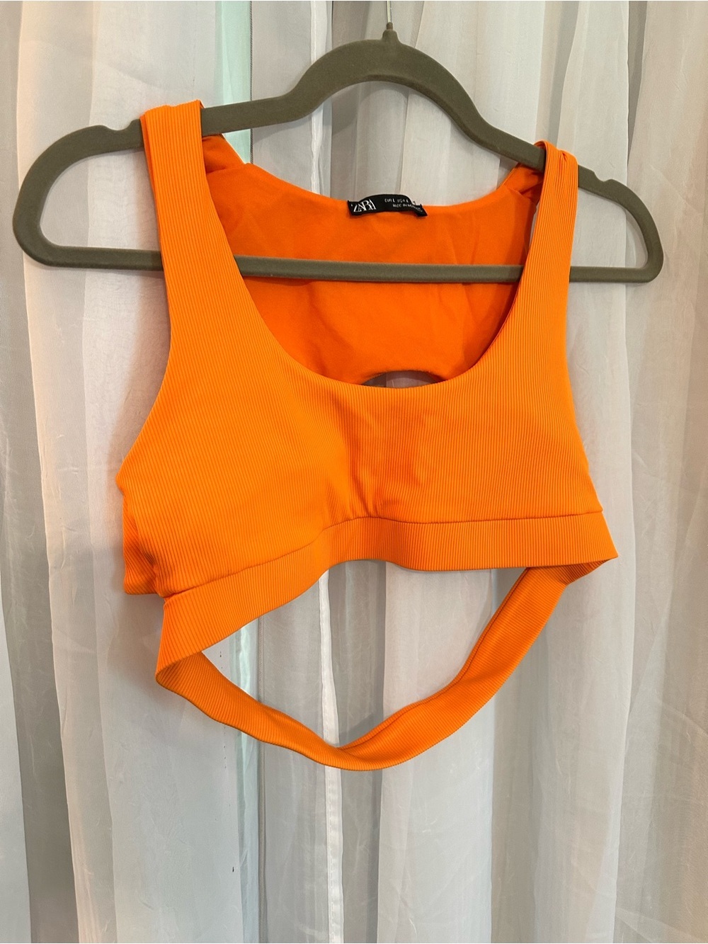 Zara Bright Orange Ribbed Cutout Crop Top